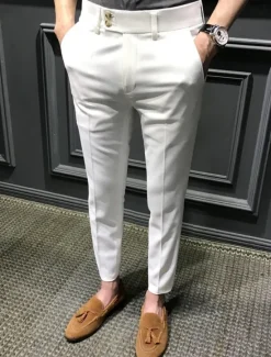 Clearance OUKU Men's Graduation Dress Pants Trousers Chinos Buttons Pocket Plain Comfort Formal Party Work Fashion Classic Style Black White Micro-elastic
