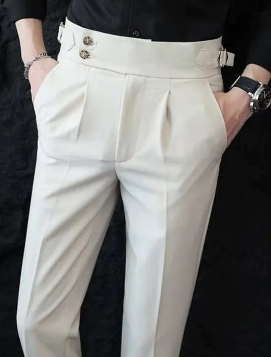 Discount OUKU Men's Graduation Dress Pants Naples Trousers Trousers Chinos Buttons Pocket Straight Leg Plain Comfort Formal Party Work Fashion Classic Style Black White Micro-elastic