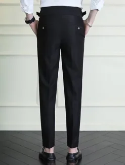 Discount OUKU Men's Graduation Dress Pants Naples Trousers Trousers Chinos Buttons Pocket Straight Leg Plain Comfort Formal Party Work Fashion Classic Style Black White Micro-elastic