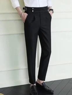 Discount OUKU Men's Graduation Dress Pants Naples Trousers Trousers Chinos Buttons Pocket Straight Leg Plain Comfort Formal Party Work Fashion Classic Style Black White Micro-elastic