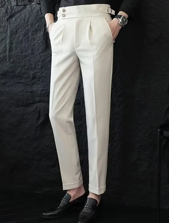 Discount OUKU Men's Graduation Dress Pants Naples Trousers Trousers Chinos Buttons Pocket Straight Leg Plain Comfort Formal Party Work Fashion Classic Style Black White Micro-elastic