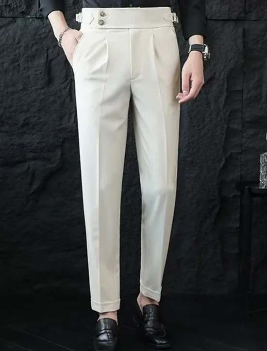 Discount OUKU Men's Graduation Dress Pants Naples Trousers Trousers Chinos Buttons Pocket Straight Leg Plain Comfort Formal Party Work Fashion Classic Style Black White Micro-elastic