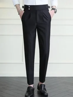 Discount OUKU Men's Graduation Dress Pants Naples Trousers Trousers Chinos Buttons Pocket Straight Leg Plain Comfort Formal Party Work Fashion Classic Style Black White Micro-elastic