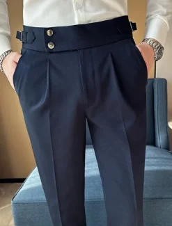 Discount OUKU Men's Graduation Dress Pants Trousers Suit Pants Gurkha Pants Pocket Plain Comfort Breathable Outdoor Daily Going out Fashion Casual Black White