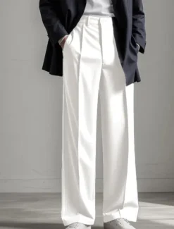 Sale OUKU Men's Graduation Dress Pants Trousers Chinos Buttons Pocket Plain Comfort Formal Party Work Fashion Classic Style Black White Micro-elastic