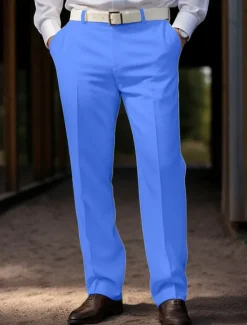 Hot OUKU Men's Graduation Dress Pants Trousers Chinos Buttons Pocket Solid Color Comfort Formal Party Work Fashion Classic Style Coral Pink Yellow Micro-elastic