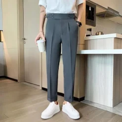 New OUKU Men's Graduation Dress Pants Trousers Pleated Pants Suit Pants Pocket High Rise Plain Comfort Breathable Ankle-Length Office Business Casual Elegant Vintage Black White High Waist Micro-elastic