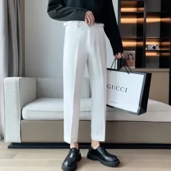 New OUKU Men's Graduation Dress Pants Trousers Pleated Pants Suit Pants Pocket High Rise Plain Comfort Breathable Ankle-Length Office Business Casual Elegant Vintage Black White High Waist Micro-elastic