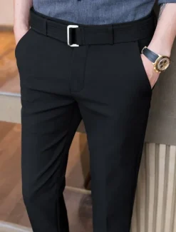 Hot OUKU Men's Graduation Dress Pants Trousers Chinos Buttons Pocket Plain Comfort Formal Party Work Fashion Classic Style Black Light Grey Micro-elastic