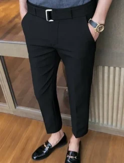 Hot OUKU Men's Graduation Dress Pants Trousers Chinos Buttons Pocket Plain Comfort Formal Party Work Fashion Classic Style Black Light Grey Micro-elastic