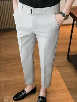 Hot OUKU Men's Graduation Dress Pants Trousers Chinos Buttons Pocket Plain Comfort Formal Party Work Fashion Classic Style Black Light Grey Micro-elastic