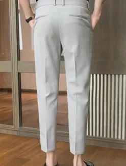 Hot OUKU Men's Graduation Dress Pants Trousers Chinos Buttons Pocket Plain Comfort Formal Party Work Fashion Classic Style Black Light Grey Micro-elastic