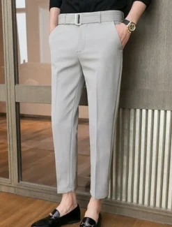 Hot OUKU Men's Graduation Dress Pants Trousers Chinos Buttons Pocket Plain Comfort Formal Party Work Fashion Classic Style Black Light Grey Micro-elastic