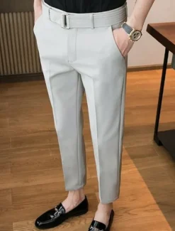 Hot OUKU Men's Graduation Dress Pants Trousers Chinos Buttons Pocket Plain Comfort Formal Party Work Fashion Classic Style Black Light Grey Micro-elastic