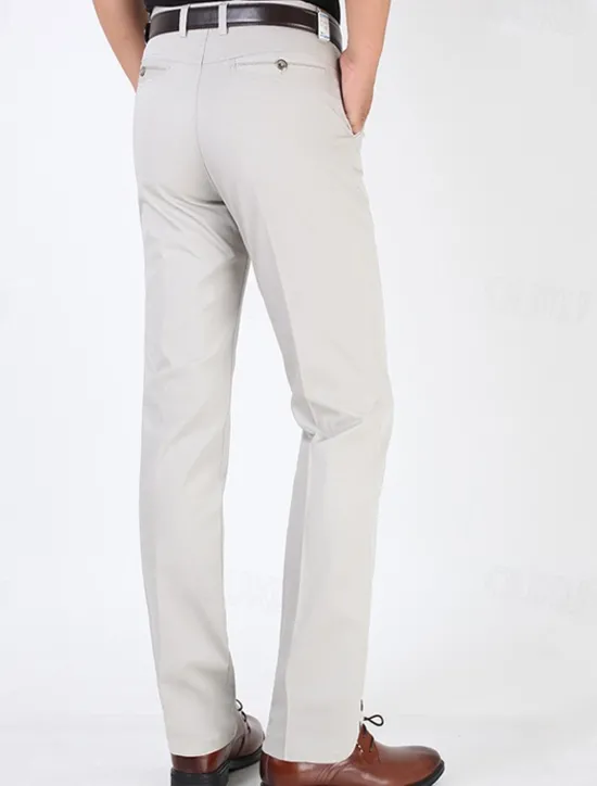 Best OUKU Men's Graduation Dress Pants Trousers Chinos Buttons Pocket Plain Comfort Formal Party Work Fashion Classic Style Dark Khaki Light Khaki Micro-elastic