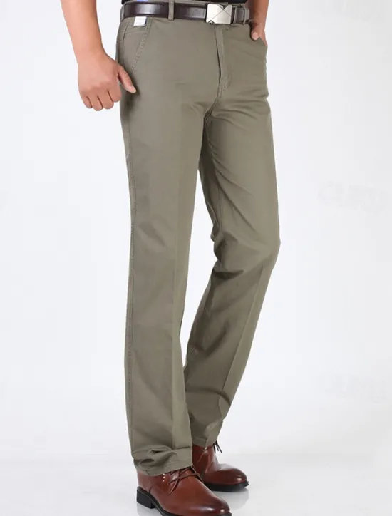 Best OUKU Men's Graduation Dress Pants Trousers Chinos Buttons Pocket Plain Comfort Formal Party Work Fashion Classic Style Dark Khaki Light Khaki Micro-elastic