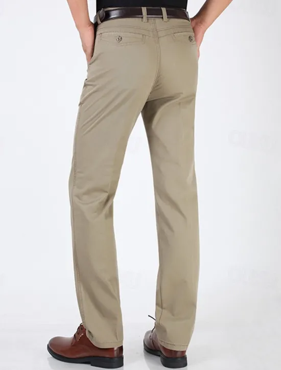 Best OUKU Men's Graduation Dress Pants Trousers Chinos Buttons Pocket Plain Comfort Formal Party Work Fashion Classic Style Dark Khaki Light Khaki Micro-elastic
