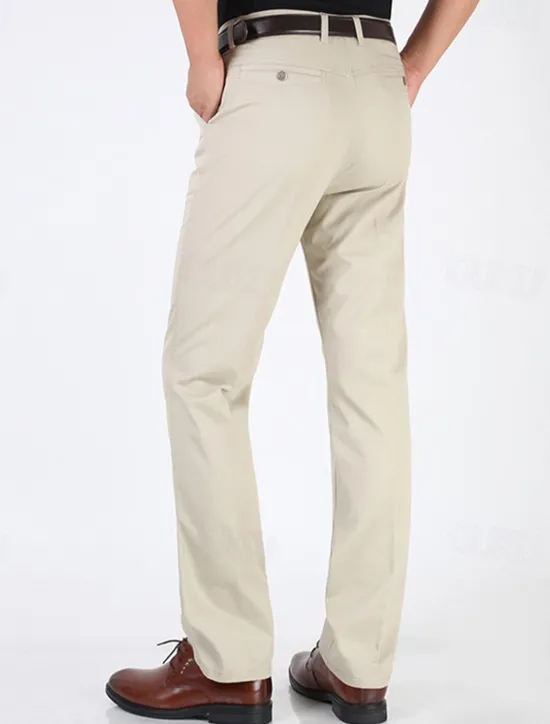 Best OUKU Men's Graduation Dress Pants Trousers Chinos Buttons Pocket Plain Comfort Formal Party Work Fashion Classic Style Dark Khaki Light Khaki Micro-elastic