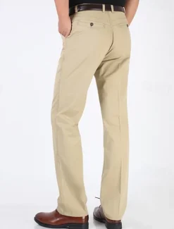 Best OUKU Men's Graduation Dress Pants Trousers Chinos Buttons Pocket Plain Comfort Formal Party Work Fashion Classic Style Dark Khaki Light Khaki Micro-elastic