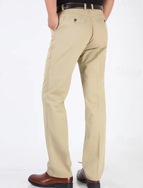 Best OUKU Men's Graduation Dress Pants Trousers Chinos Buttons Pocket Plain Comfort Formal Party Work Fashion Classic Style Dark Khaki Light Khaki Micro-elastic