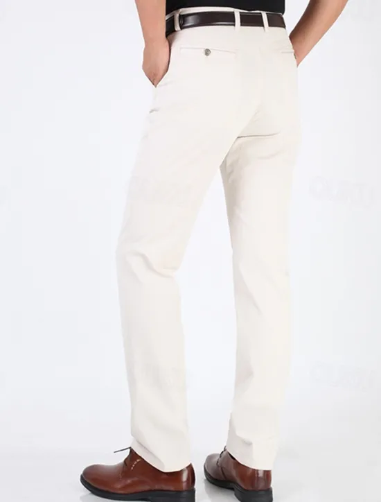Best OUKU Men's Graduation Dress Pants Trousers Chinos Buttons Pocket Plain Comfort Formal Party Work Fashion Classic Style Dark Khaki Light Khaki Micro-elastic