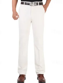 Best OUKU Men's Graduation Dress Pants Trousers Chinos Buttons Pocket Plain Comfort Formal Party Work Fashion Classic Style Dark Khaki Light Khaki Micro-elastic