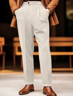Sale OUKU Men's Graduation Dress Pants Corduroy Pants Trousers Casual Pants Front Pocket Straight Leg Plain Comfort Wearable Business Daily Holiday Fashion Chic & Modern White Brown