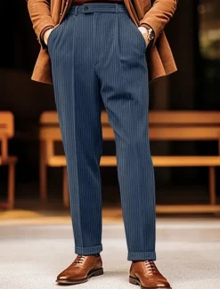 Sale OUKU Men's Graduation Dress Pants Corduroy Pants Trousers Casual Pants Front Pocket Straight Leg Plain Comfort Wearable Business Daily Holiday Fashion Chic & Modern White Brown