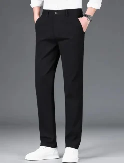 Sale OUKU Men's Graduation Dress Pants Trousers Chinos Buttons Pocket Solid Colored Comfort Formal Party Work Fashion Classic Style Black White Micro-elastic