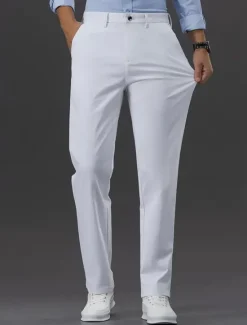 Sale OUKU Men's Graduation Dress Pants Trousers Chinos Buttons Pocket Solid Colored Comfort Formal Party Work Fashion Classic Style Black White Micro-elastic