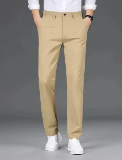 Sale OUKU Men's Graduation Dress Pants Trousers Chinos Buttons Pocket Solid Colored Comfort Formal Party Work Fashion Classic Style Black White Micro-elastic