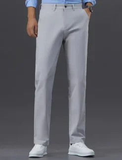 Sale OUKU Men's Graduation Dress Pants Trousers Chinos Buttons Pocket Solid Colored Comfort Formal Party Work Fashion Classic Style Black White Micro-elastic