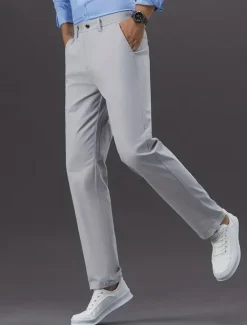 Sale OUKU Men's Graduation Dress Pants Trousers Chinos Buttons Pocket Solid Colored Comfort Formal Party Work Fashion Classic Style Black White Micro-elastic