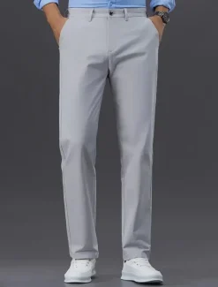 Sale OUKU Men's Graduation Dress Pants Trousers Chinos Buttons Pocket Solid Colored Comfort Formal Party Work Fashion Classic Style Black White Micro-elastic