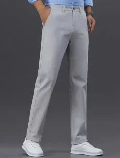 Sale OUKU Men's Graduation Dress Pants Trousers Chinos Buttons Pocket Solid Colored Comfort Formal Party Work Fashion Classic Style Black White Micro-elastic