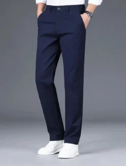 Sale OUKU Men's Graduation Dress Pants Trousers Chinos Buttons Pocket Solid Colored Comfort Formal Party Work Fashion Classic Style Black White Micro-elastic