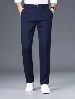 Sale OUKU Men's Graduation Dress Pants Trousers Chinos Buttons Pocket Solid Colored Comfort Formal Party Work Fashion Classic Style Black White Micro-elastic