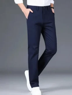Sale OUKU Men's Graduation Dress Pants Trousers Chinos Buttons Pocket Solid Colored Comfort Formal Party Work Fashion Classic Style Black White Micro-elastic