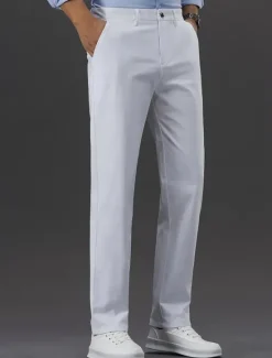 Sale OUKU Men's Graduation Dress Pants Trousers Chinos Buttons Pocket Solid Colored Comfort Formal Party Work Fashion Classic Style Black White Micro-elastic