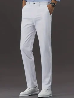 Sale OUKU Men's Graduation Dress Pants Trousers Chinos Buttons Pocket Solid Colored Comfort Formal Party Work Fashion Classic Style Black White Micro-elastic