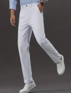 Sale OUKU Men's Graduation Dress Pants Trousers Chinos Buttons Pocket Solid Colored Comfort Formal Party Work Fashion Classic Style Black White Micro-elastic