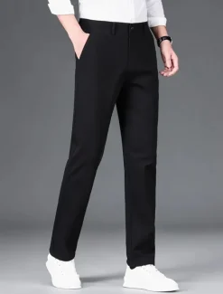 Sale OUKU Men's Graduation Dress Pants Trousers Chinos Buttons Pocket Solid Colored Comfort Formal Party Work Fashion Classic Style Black White Micro-elastic