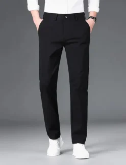 Sale OUKU Men's Graduation Dress Pants Trousers Chinos Buttons Pocket Solid Colored Comfort Formal Party Work Fashion Classic Style Black White Micro-elastic