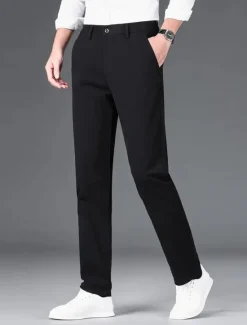 Sale OUKU Men's Graduation Dress Pants Trousers Chinos Buttons Pocket Solid Colored Comfort Formal Party Work Fashion Classic Style Black White Micro-elastic