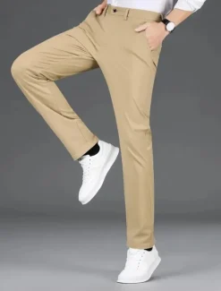 Sale OUKU Men's Graduation Dress Pants Trousers Chinos Buttons Pocket Solid Colored Comfort Formal Party Work Fashion Classic Style Black White Micro-elastic