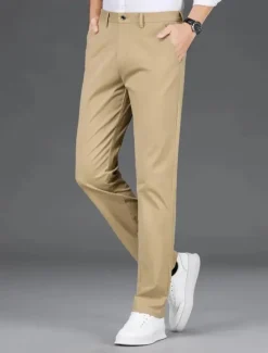 Sale OUKU Men's Graduation Dress Pants Trousers Chinos Buttons Pocket Solid Colored Comfort Formal Party Work Fashion Classic Style Black White Micro-elastic