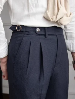 OUKU Men's Graduation Dress Pants Naples Trousers Trousers Chinos Buttons Pocket Solid Color Comfort Formal Party Work Fashion Classic Style Black Dark Blue Micro-elastic