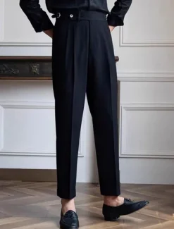 OUKU Men's Graduation Dress Pants Naples Trousers Trousers Chinos Buttons Pocket Solid Color Comfort Formal Party Work Fashion Classic Style Black Dark Blue Micro-elastic
