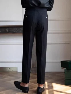 OUKU Men's Graduation Dress Pants Naples Trousers Trousers Chinos Buttons Pocket Solid Color Comfort Formal Party Work Fashion Classic Style Black Dark Blue Micro-elastic