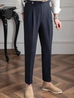 OUKU Men's Graduation Dress Pants Naples Trousers Trousers Chinos Buttons Pocket Solid Color Comfort Formal Party Work Fashion Classic Style Black Dark Blue Micro-elastic